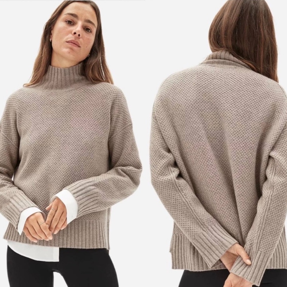 Everlane Stroopwafel Cashmere Turtleneck Sweater in Heathered Sand, Women’s M